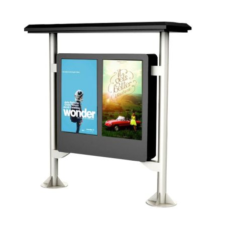 Totem interactivo para exteriores de 65 pulgadas con marquesina. IP65, antirreflectante e impermeable