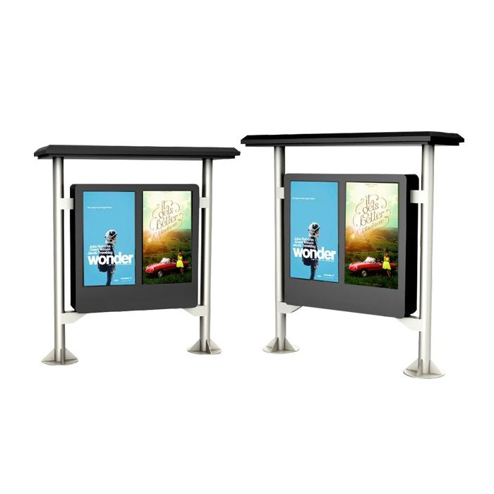 65-inch outdoor interactive kiosk with canopy. IP65, anti-glare, waterproof