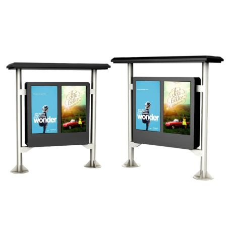 65-inch outdoor interactive kiosk with canopy. IP65, anti-glare, waterproof