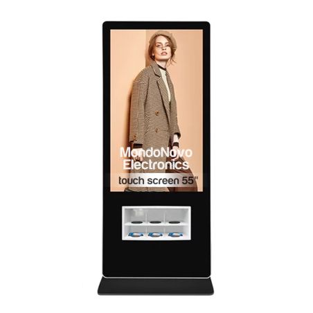 Totem Multimediale Display Touch Screen 55" con 3 postazioni wireless e 5 usb per ricarica