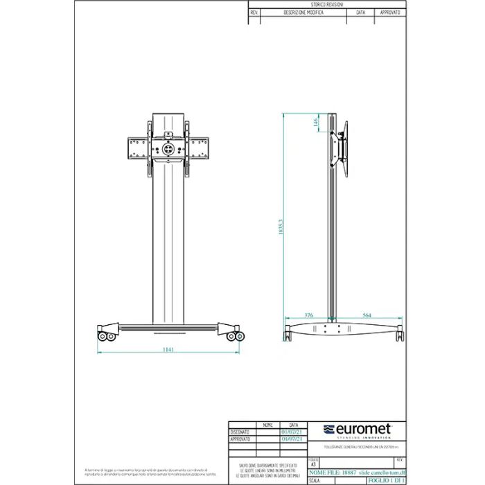 TURN SLIDE CART WHITE, cart with adjustable monitor