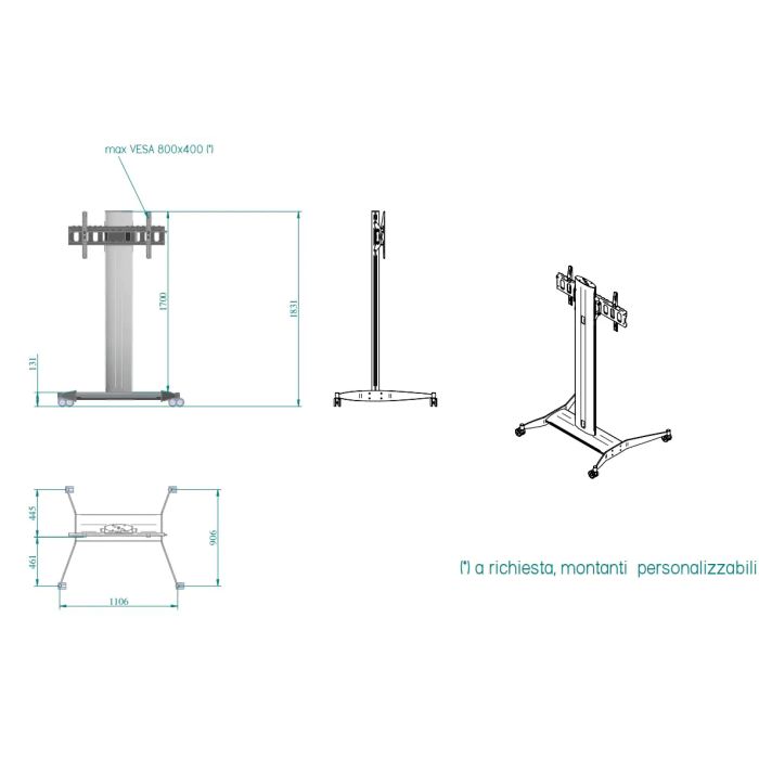 Slide Maxi Trolley, soporte para monitor de suelo, negro