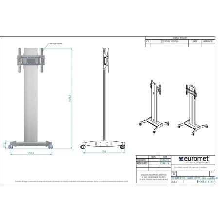 Slide Cart, supporto per schermi fino a 75” con ruote, nero