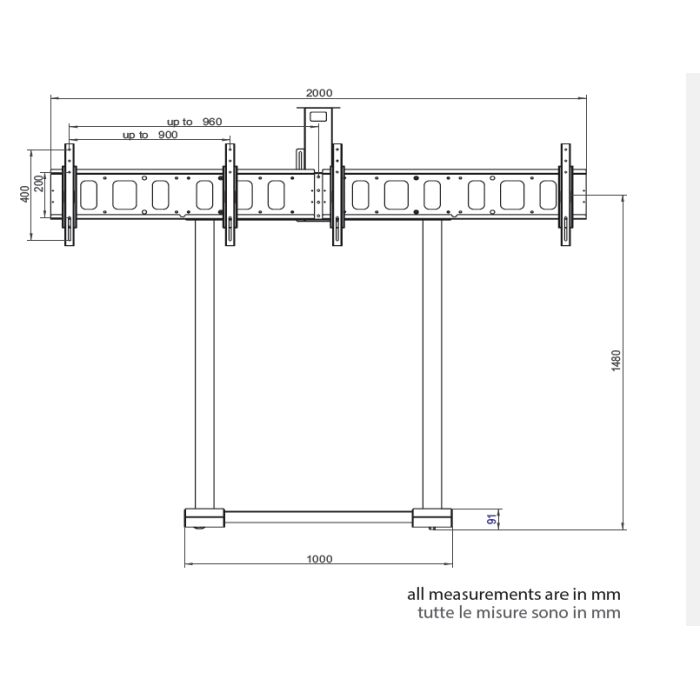 SCENARIO PREMIUM, soporte profesional para dos monitores de suelo con ruedas