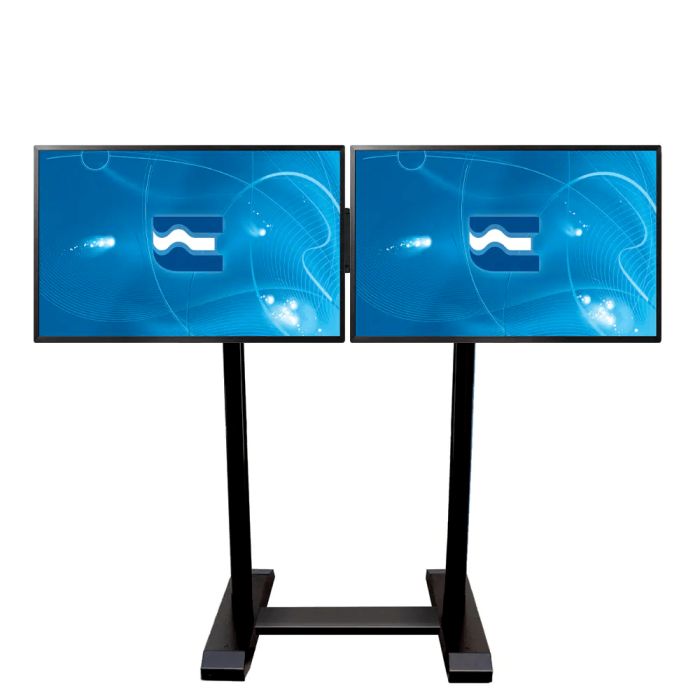 SCENARIO PREMIUM, soporte profesional para dos monitores de suelo con ruedas