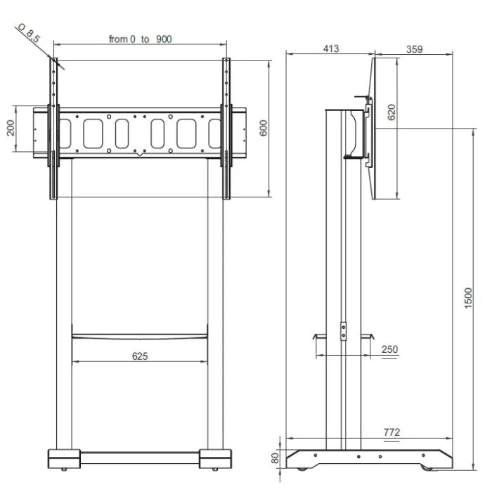 SCENARIO, soporte para monitor de suelo profesional con ruedas