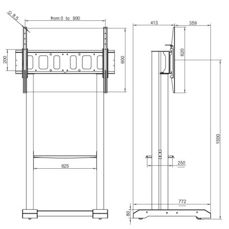 SCENARIO, soporte para monitor de suelo profesional con ruedas