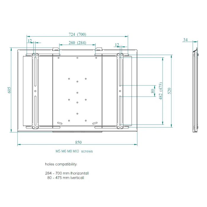 Flat panel TV wall bracket, fix, grey