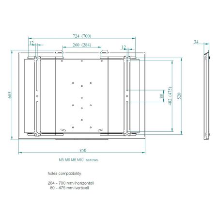 Flat panel TV wall bracket, fix, grey