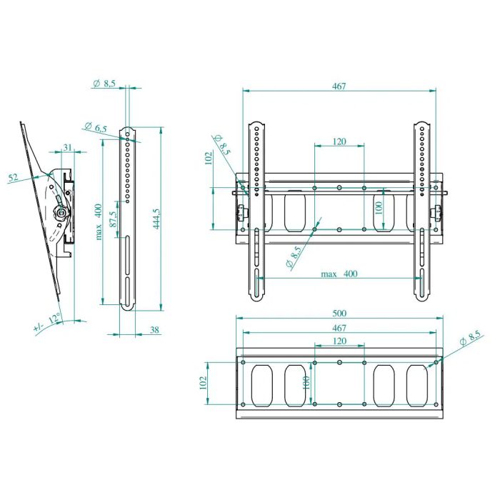 Wally-M, Inclinable Flat panel Wall bracket