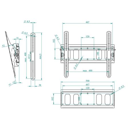 Wally-M, Inclinable Flat panel Wall bracket