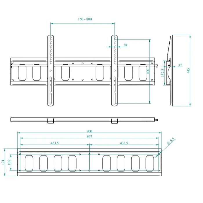 FIX L, flat panel wall mount, black painted, up to 50kg