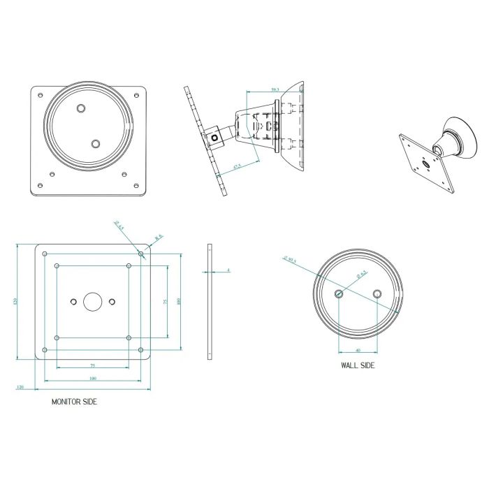 Suplente. Monitor LCD/TFT “redondo”, de pared, nailon, att. Estándar VESA 100×100, blanco