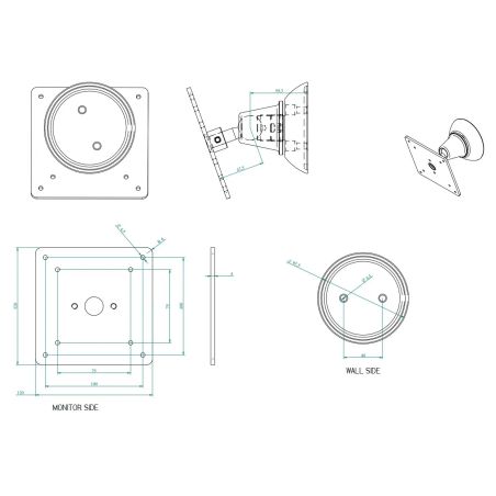 Supp. “Round” LCD /TFT monitor, wall-mounted, nylon, att. VESA standard 100×100, white