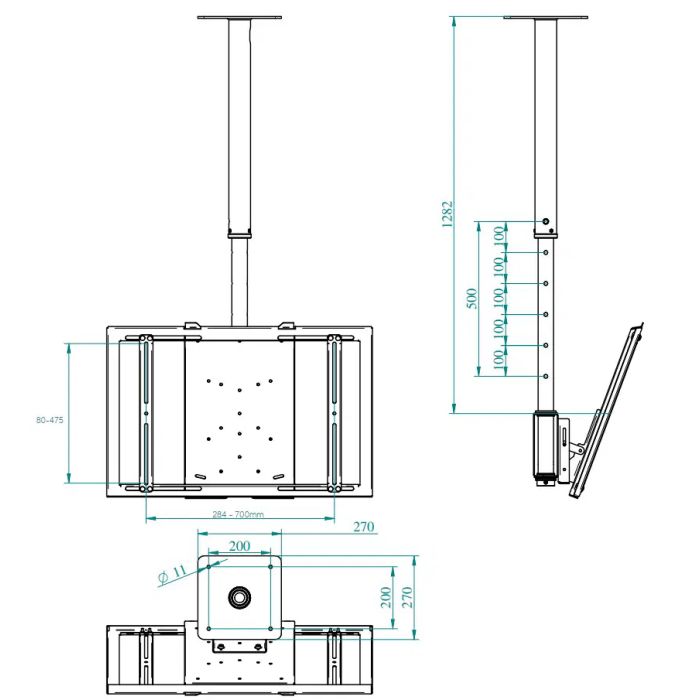 Universal Ceiling Monitor Mount, Tiltable, Black