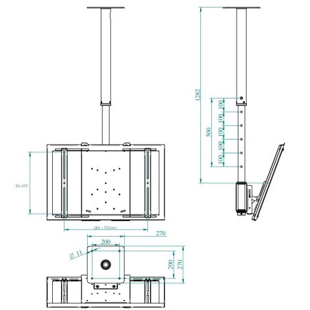 Universal Ceiling Monitor Mount, Tiltable, Black