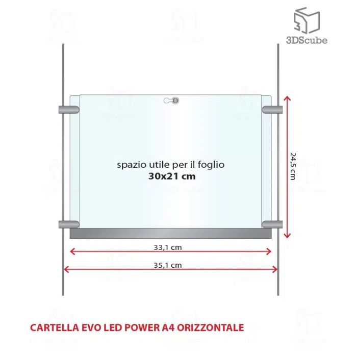 Display luminoso horizontal 1x4 A4 con cables EVO LED POWER