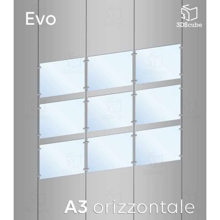 Espositore Luminoso 1x4 A3 orizzontale a Cavetti EVO LED POWER