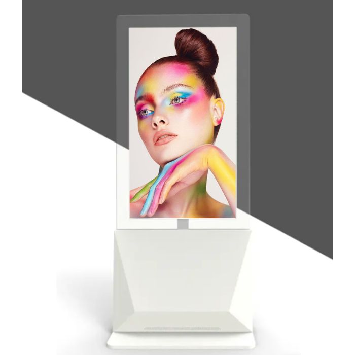 49" Totem bifacciale da interni con pannello trasparente - Serie V