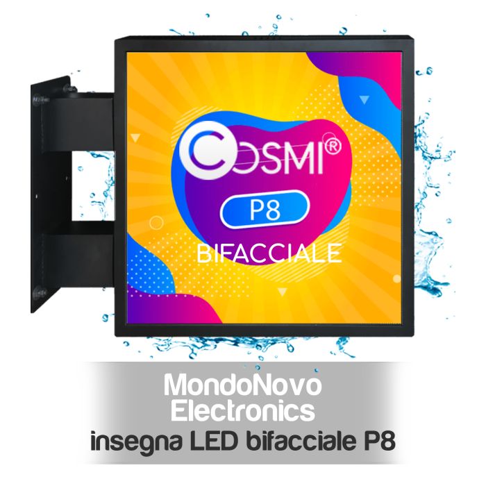 Señal LED de doble cara P8 de color IP65, 700x700 mm, señal de bandera COSMI