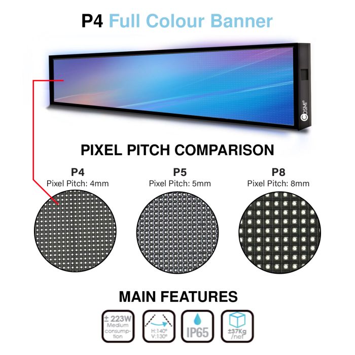 Letrero LED color exterior P4 L13 IP65 1340x540mm COSMI