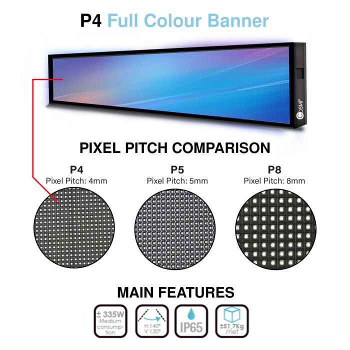 Letrero LED de exterior P4 color X19 IP65 1980x540mm COSMI