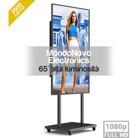 Tótem multimedia Android 11.0 de 65" con resolución 2K y 2500 nits: alto brillo para exhibir