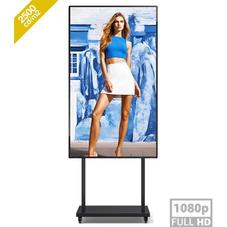 Tótem multimedia Android 11.0 de 65" con resolución 2K y 2500 nits: alto brillo para exhibir