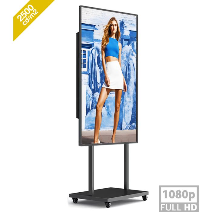 Tótem multimedia Android 11.0 de 65" con resolución 2K y 2500 nits: alto brillo para exhibir