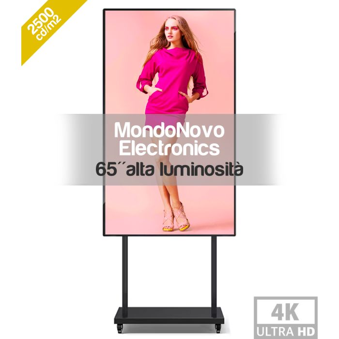 Tótem multimedia Android 11.0 de 65" con resolución 4K y 2500 nits: alto brillo para exhibir