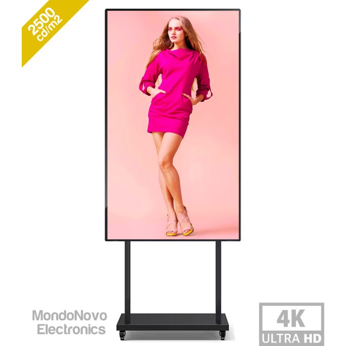 Tótem multimedia Android 11.0 de 65" con resolución 4K y 2500 nits: alto brillo para exhibir