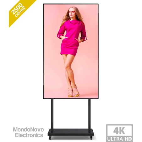 Tótem multimedia Android 11.0 de 65" con resolución 4K y 2500 nits: alto brillo para exhibir