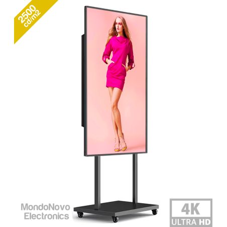 Tótem multimedia Android 11.0 de 65" con resolución 4K y 2500 nits: alto brillo para exhibir