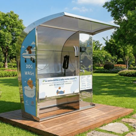 Akita Shower2Pet – Stazione Toelettatura Self-Service Compatta con Controllo Remoto | Acciaio Inox + Policarbonato | 200×70×220