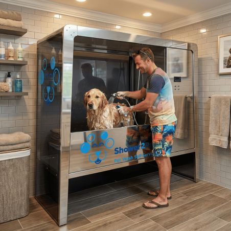 Barboncino Shower2Pet – Postazione Toelettatura Self-Service da Interno | Design Raffinato + Controllo Remoto | 180×75×190 cm