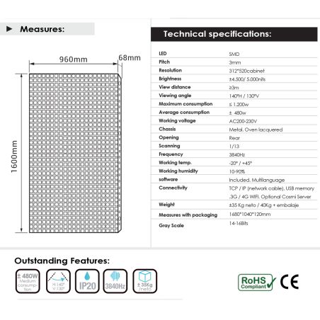 Cosmi P3 Full Color LED Display for showcases 960×1600 mm, 5,000 nits