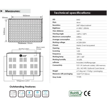 P4 Cosmi Pantalla LED de interior 96x64 cm 1200 nits IP20 | MondoNovoShop