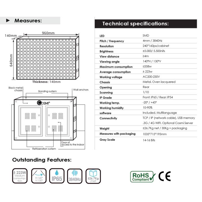 Display LED P4 Cosmi outdoor 96x64 cm 5500 nits IP65 | MondoNovoShop