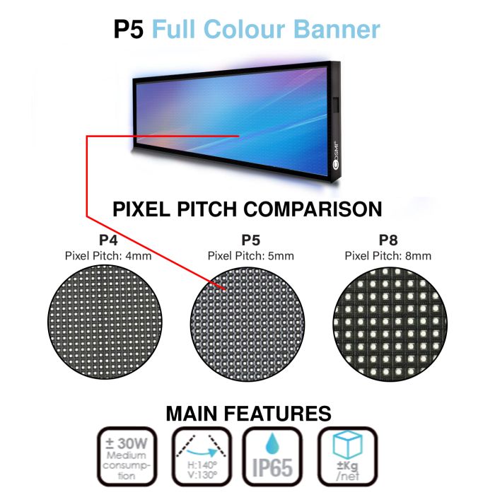 Letrero LED P8 a color S7 para exteriores programable. IP65 70x22 cm 80x20px COSMI