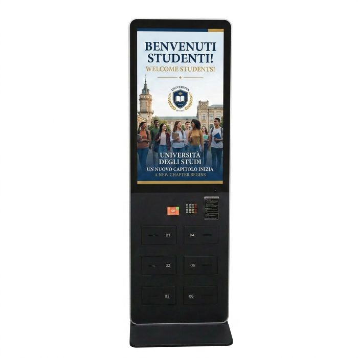 Totem Multimediale 43" con 6 USB case per ricarica smartphone OS Android 11