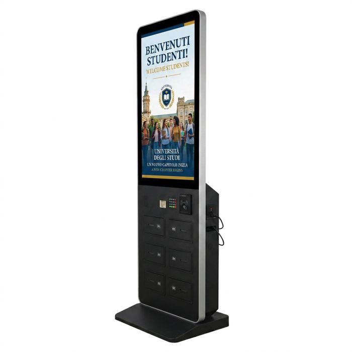 Totem Multimediale 43" con 6 USB case per ricarica smartphone OS Android 11