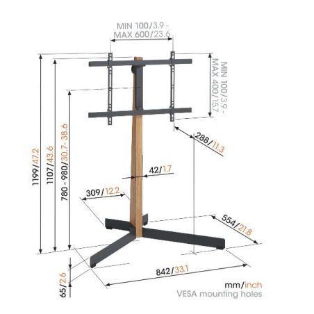 TVS 3695 FLOORSTAND OAK STEEL