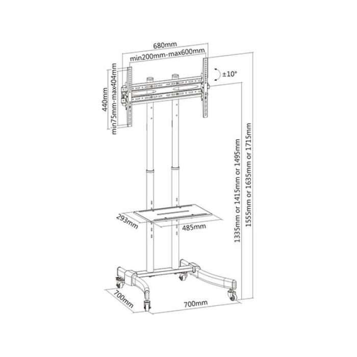 SUPPORTO PER TV 37-70" CON RUOTE