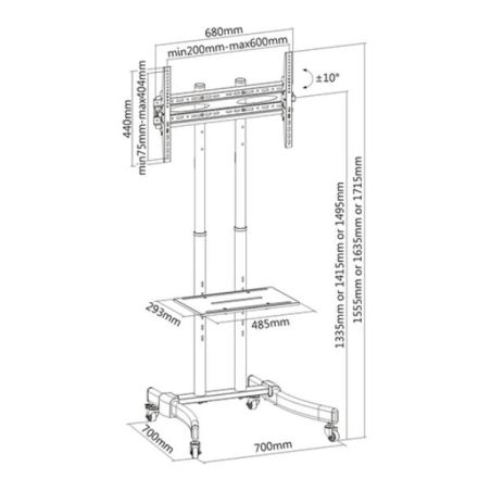SUPPORTO PER TV 37-70" CON RUOTE