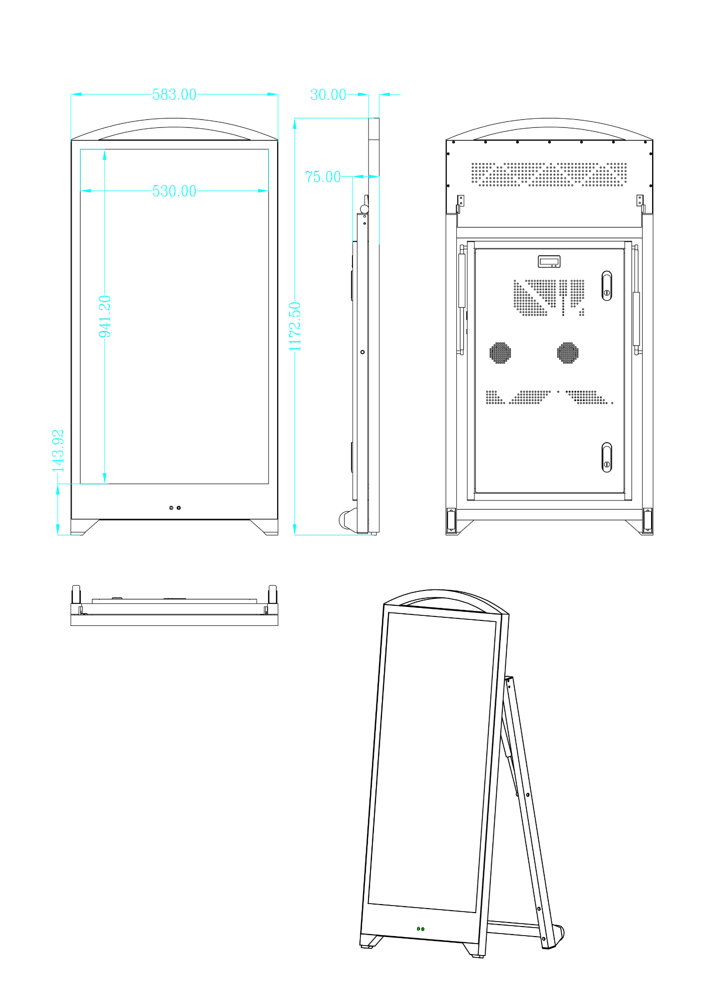 Disegno quotato del Cavalletto Digitale Indoor a Batteria 43 pollici MN000797