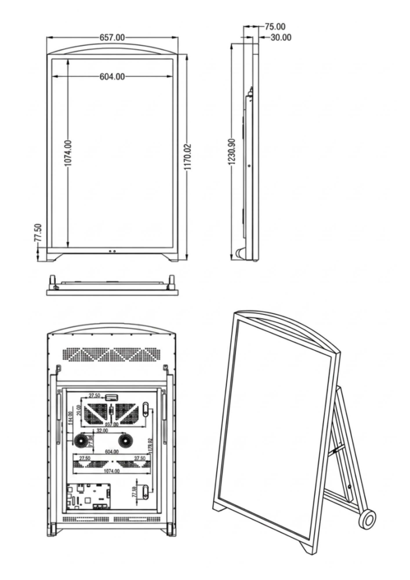 Dimensioni prodotto Cavalletto Digitale Indoor a Batteria 49 pollici MN000798